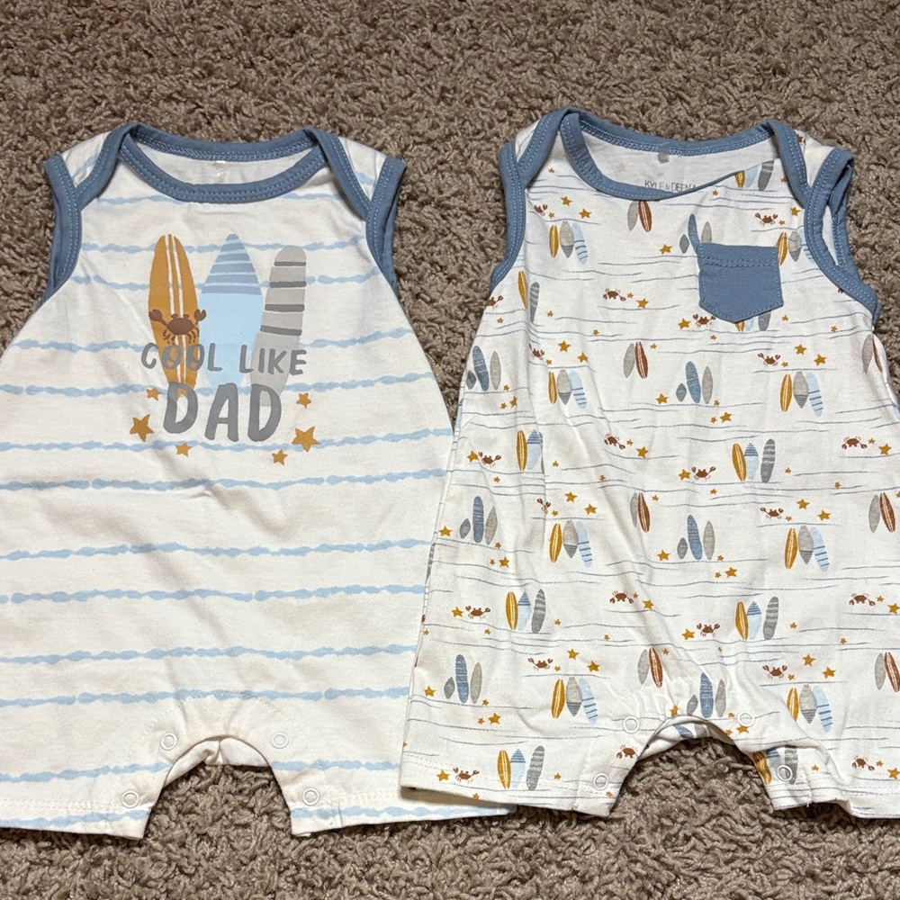 Surf-Themed Kids Bodysuit Set - Blue and White